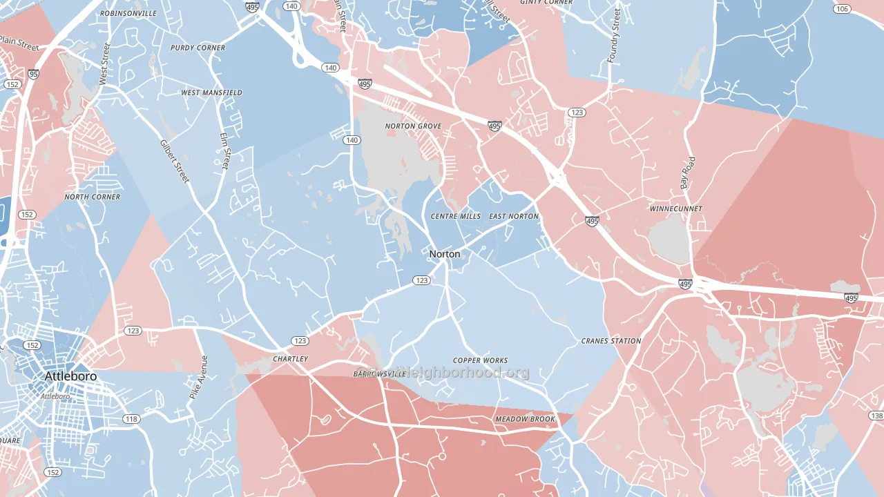 02766, MA block-group political-lean map