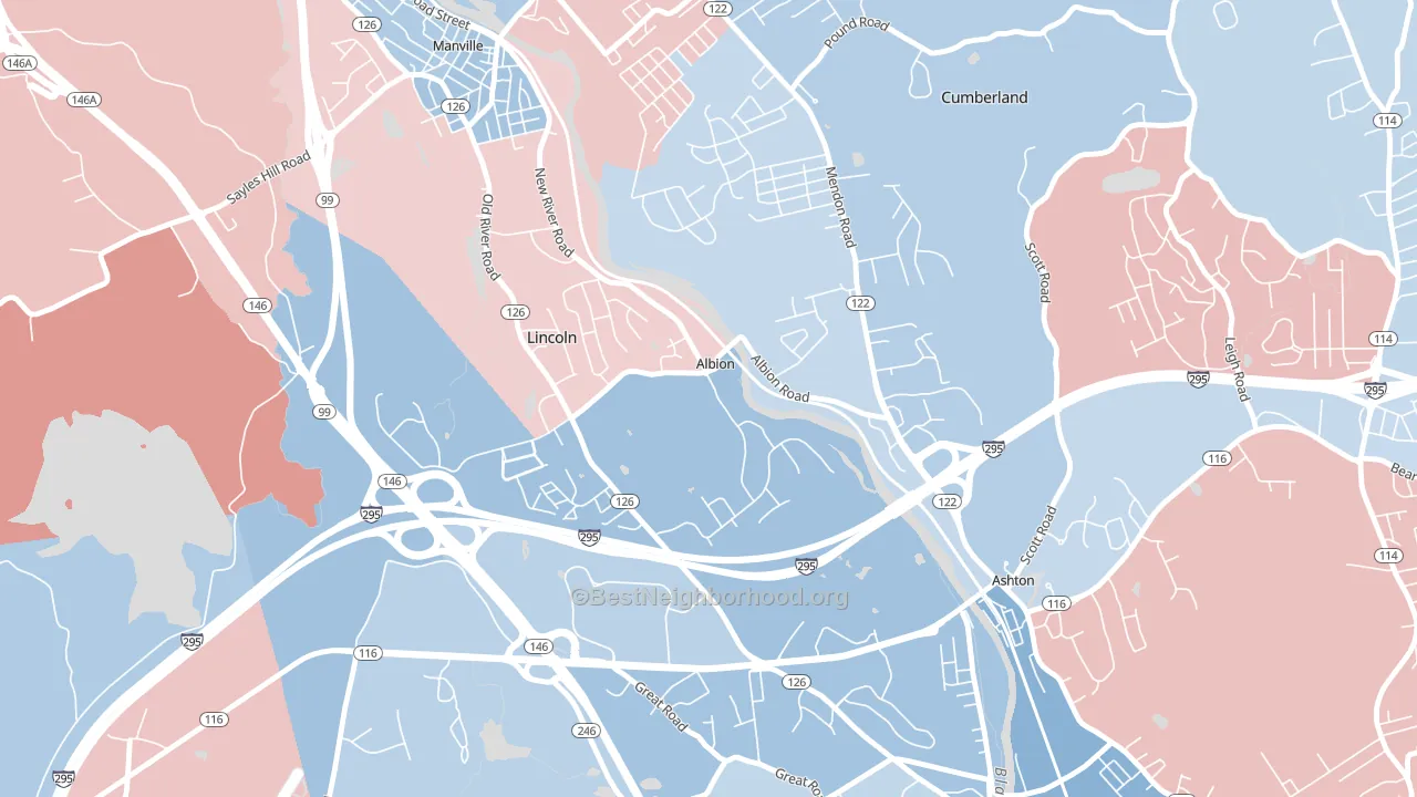 02802, RI block-group political-lean map
