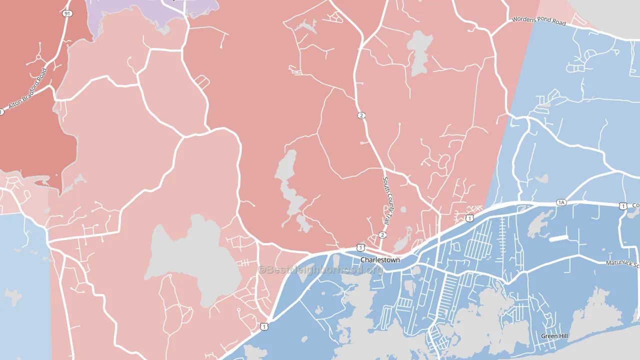 02813, RI block-group political-lean map
