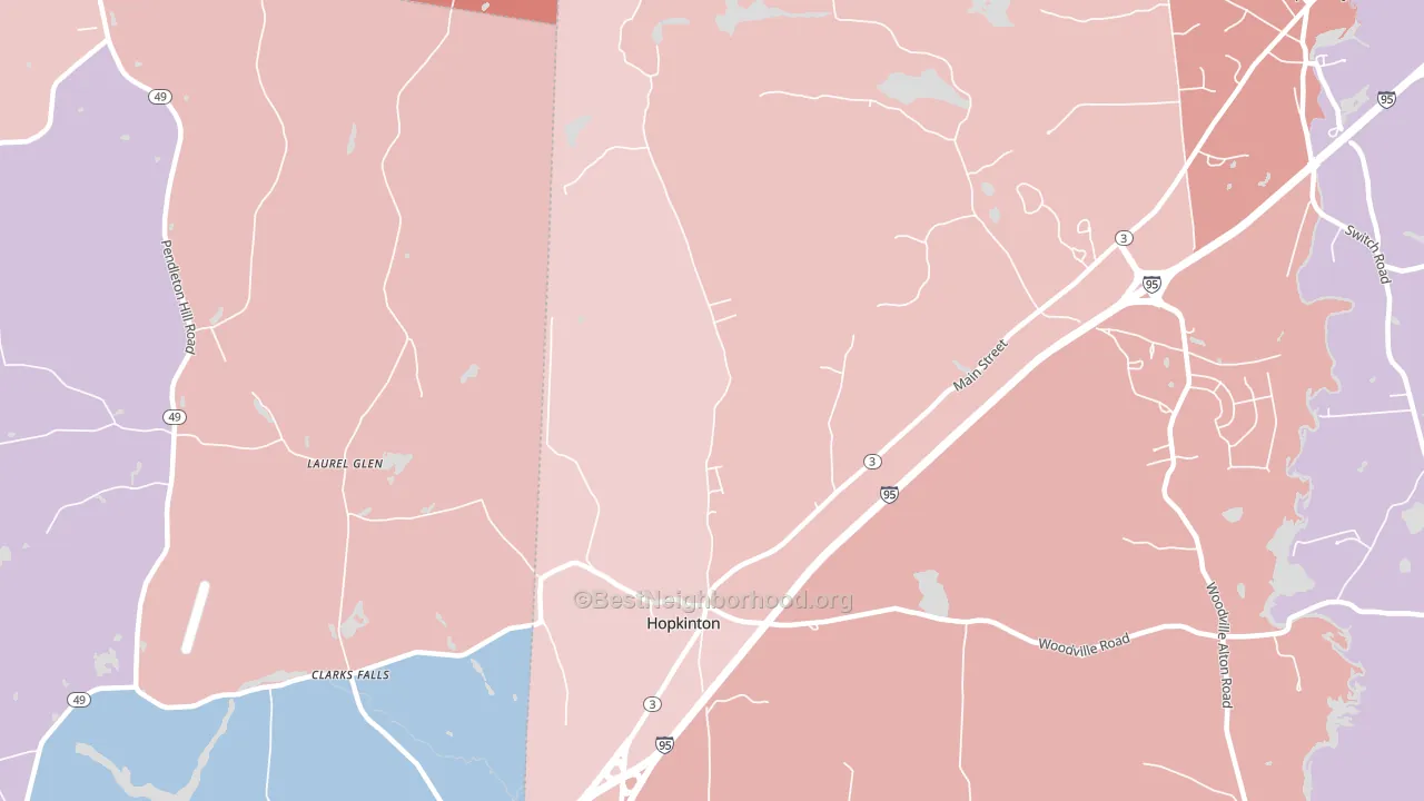 02833, RI block-group political-lean map