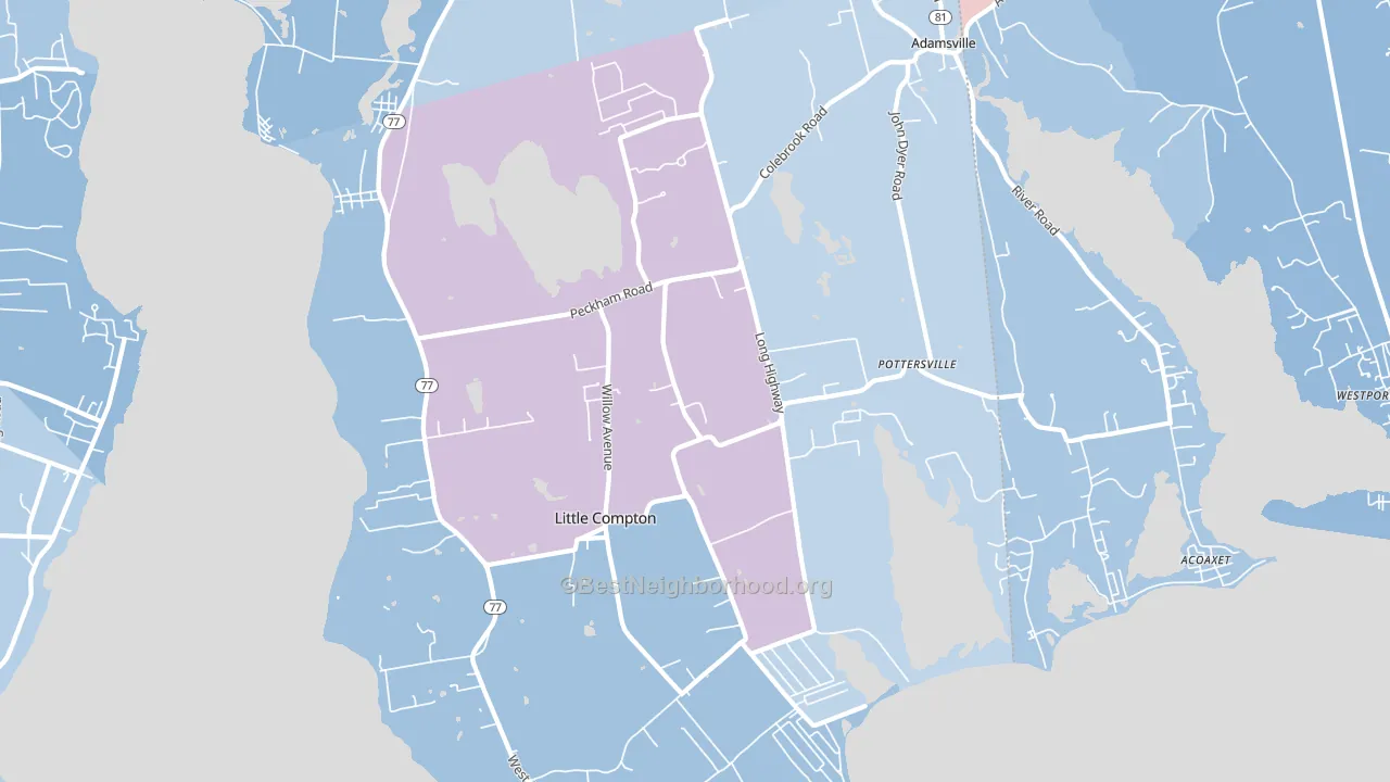 02837, RI block-group political-lean map