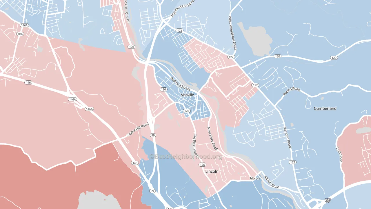 02838, RI block-group political-lean map