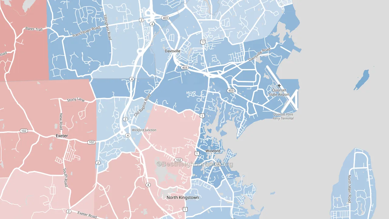 02852, RI block-group political-lean map