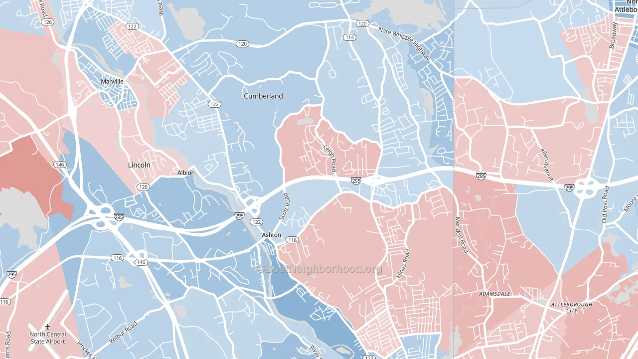 02864, RI block-group political-lean map