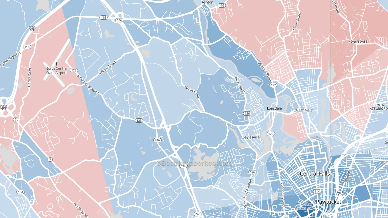 02865, RI block-group political-lean map