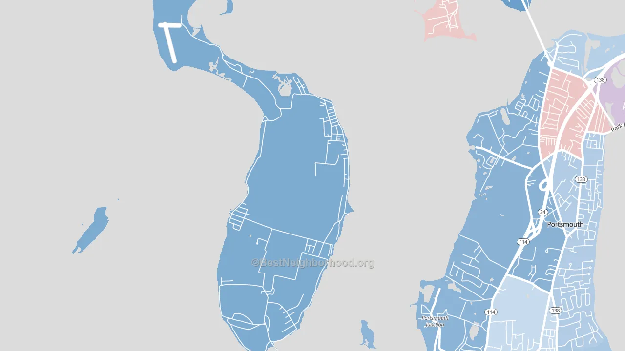 02872, RI block-group political-lean map