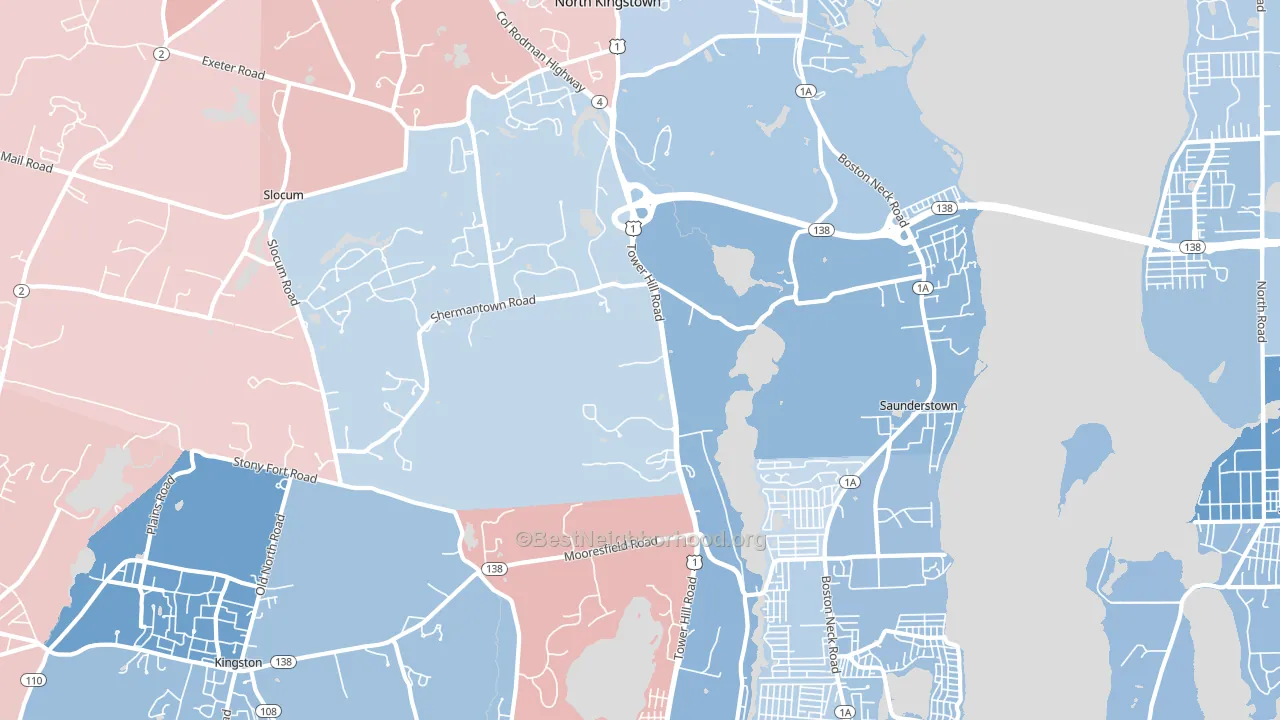 02874, RI block-group political-lean map