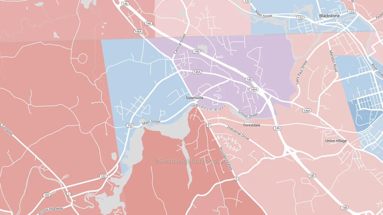 02876, RI block-group political-lean map