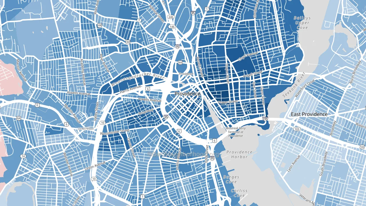 02903, RI block-group political-lean map