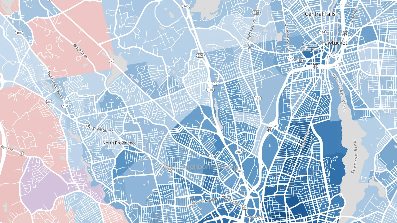 02904, RI block-group political-lean map