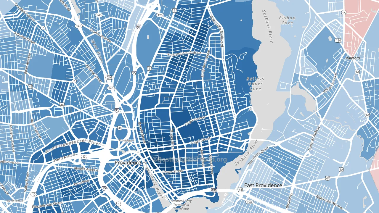 02906, RI block-group political-lean map