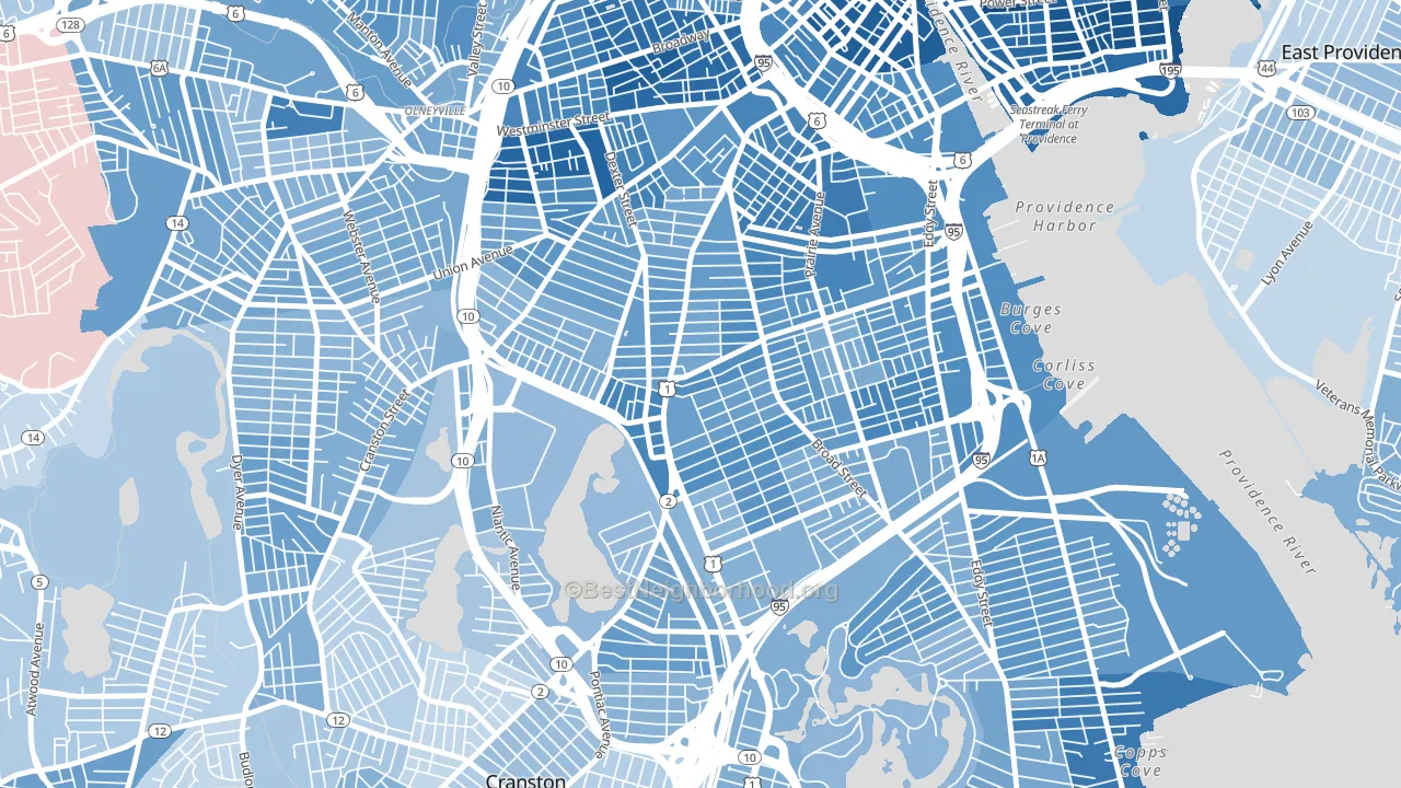 02907, RI block-group political-lean map