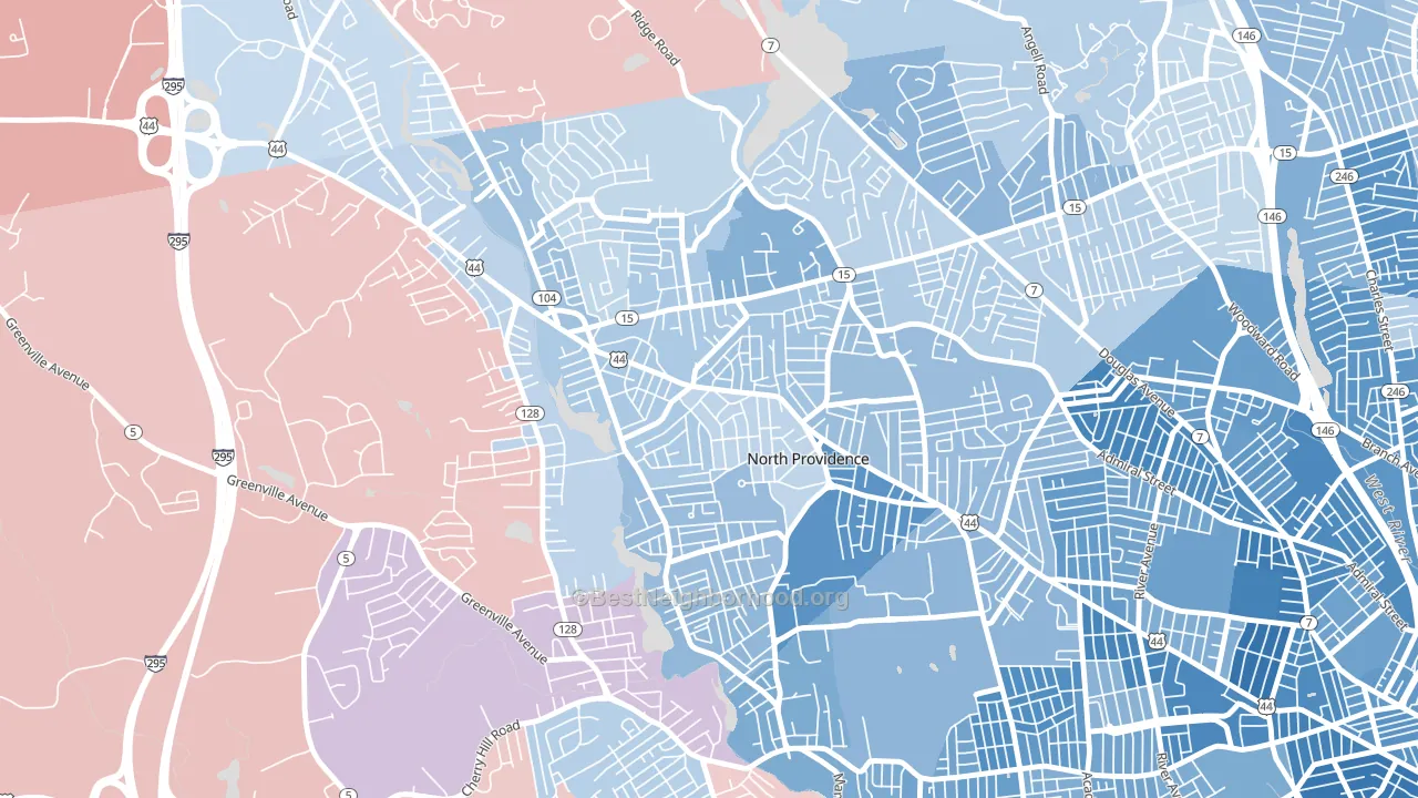 02911, RI block-group political-lean map