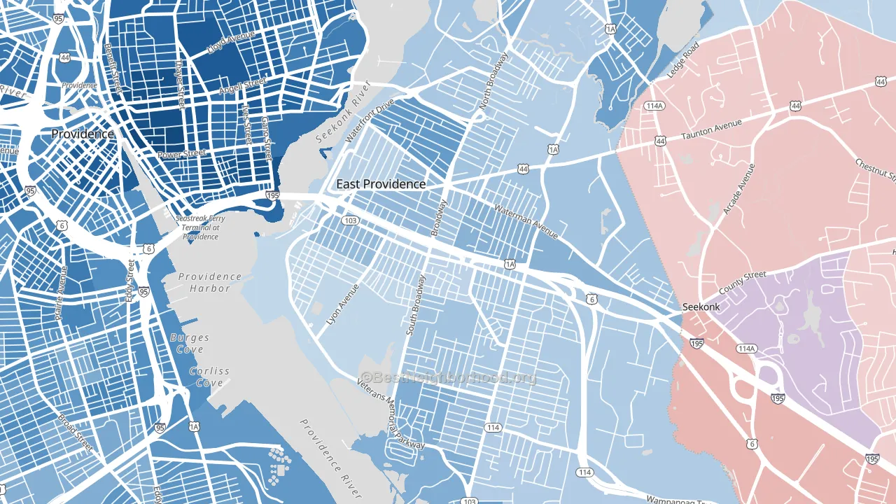 02914, RI block-group political-lean map