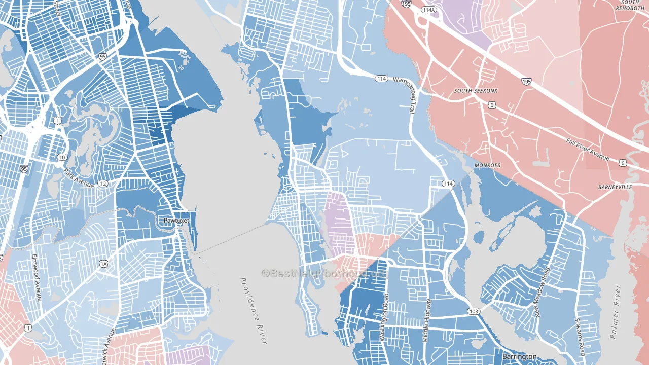 02915, RI block-group political-lean map