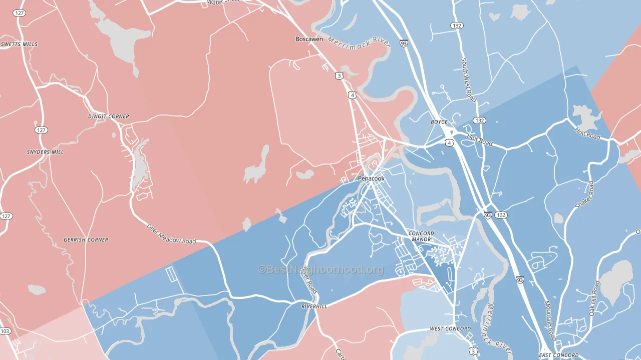 03303, NH block-group political-lean map