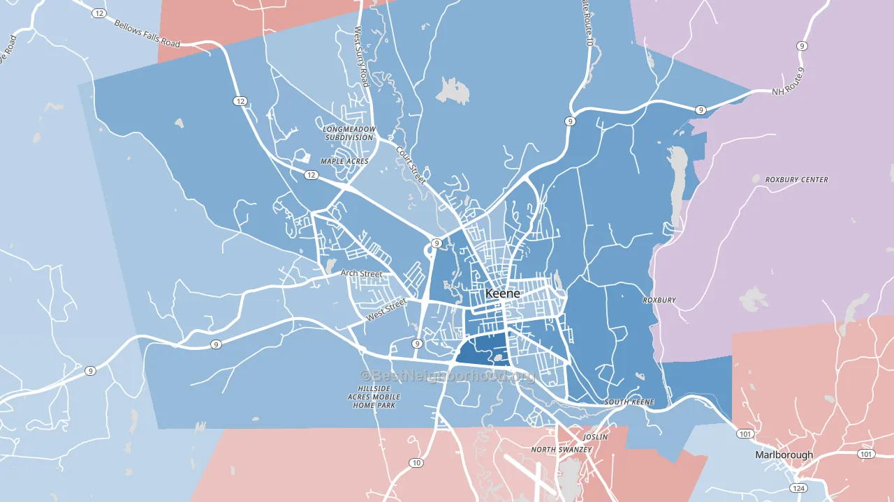 03431, NH block-group political-lean map