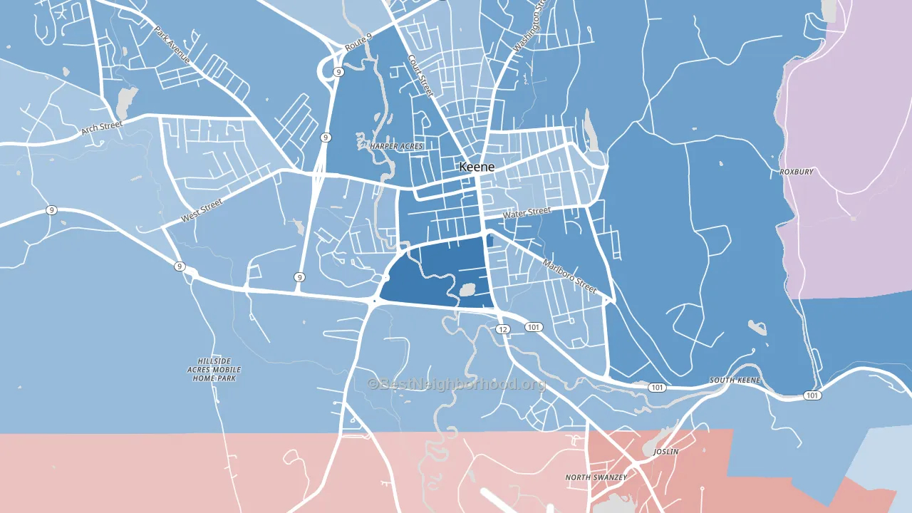 03435, NH block-group political-lean map