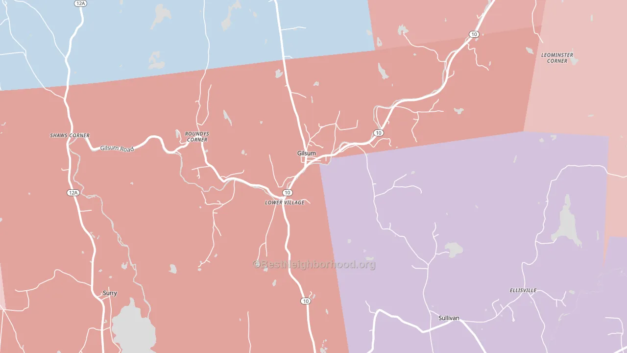03448, NH block-group political-lean map