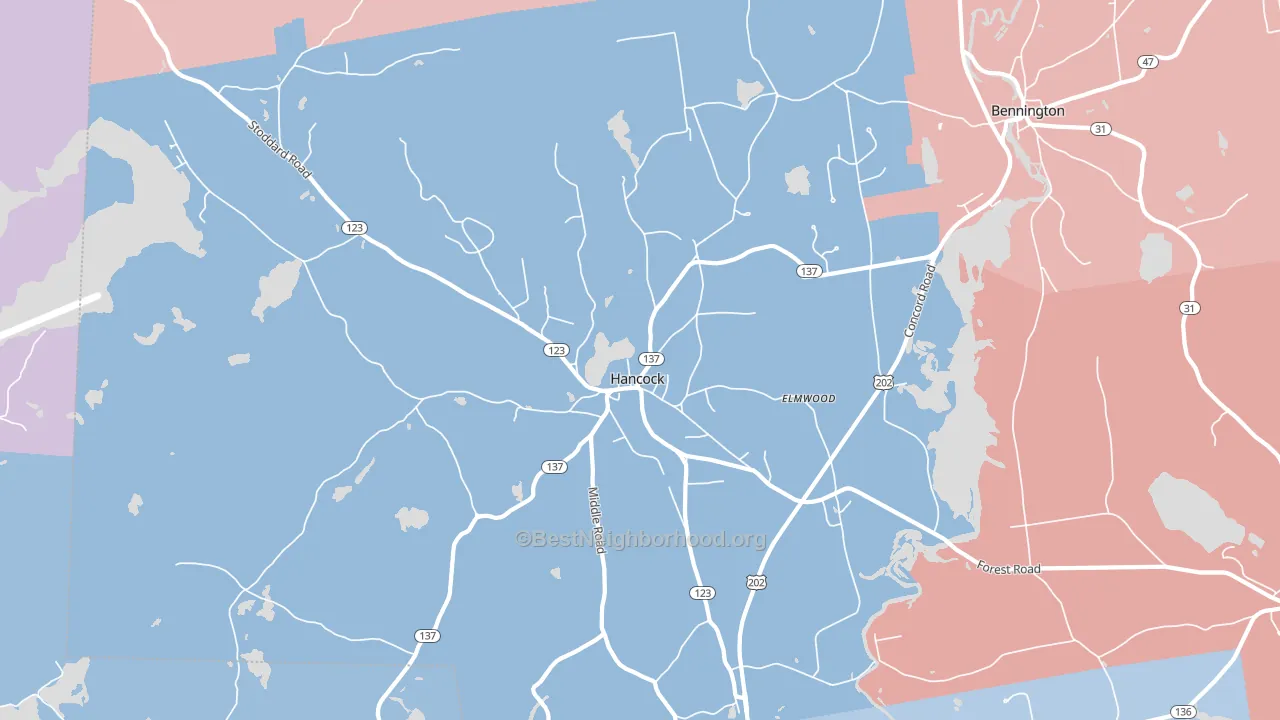 03449, NH block-group political-lean map