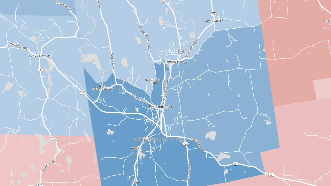 03458, NH block-group political-lean map