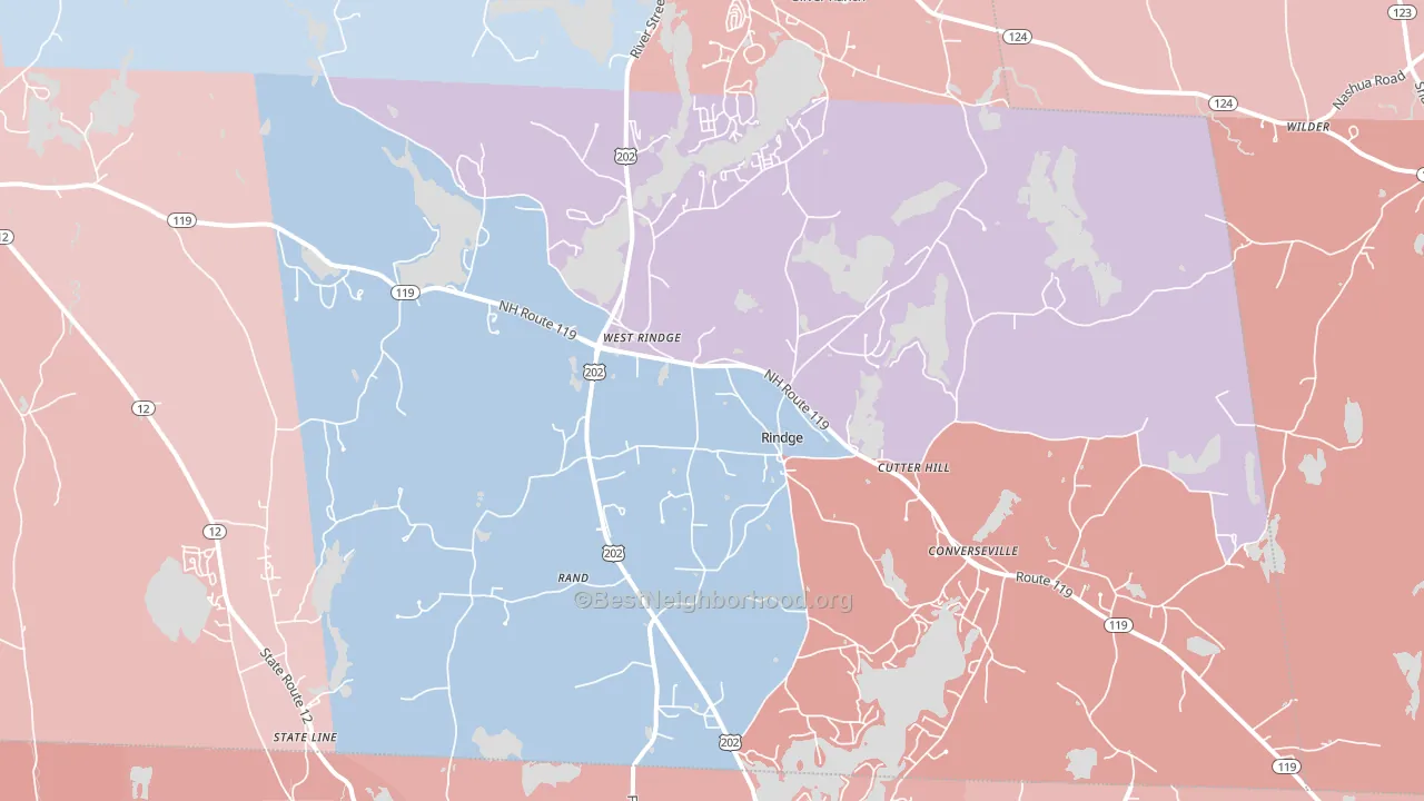 03461, NH block-group political-lean map