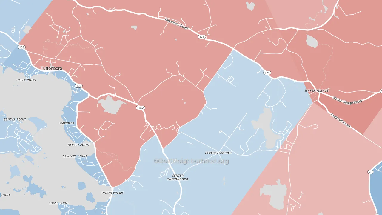 03816, NH block-group political-lean map