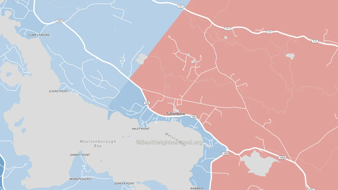 03850, NH block-group political-lean map