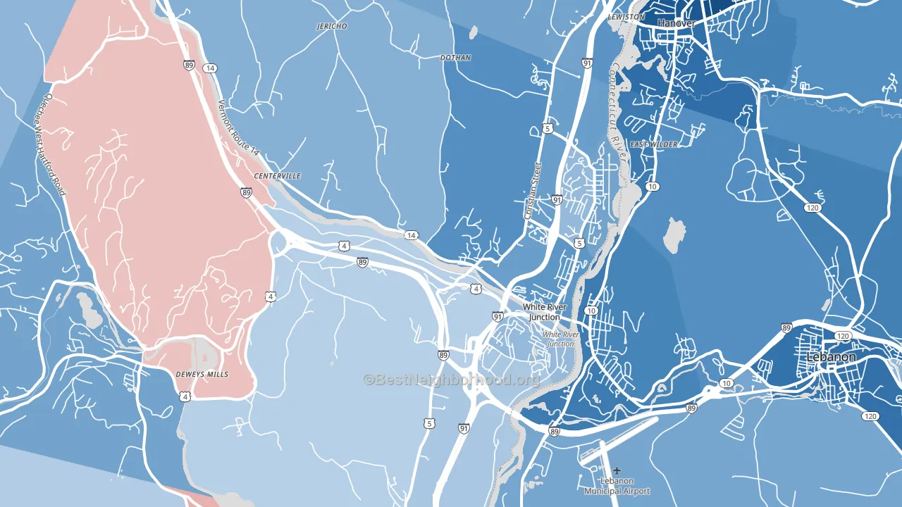 05001, VT block-group political-lean map