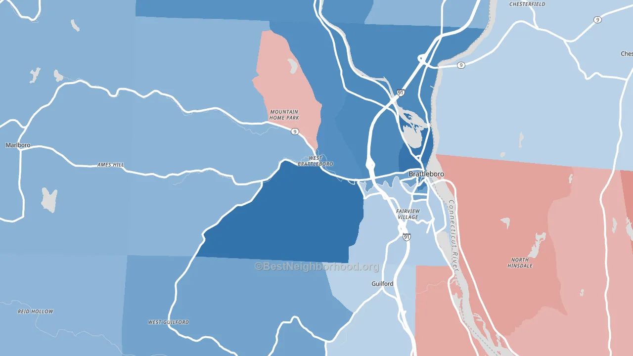 05301, VT block-group political-lean map