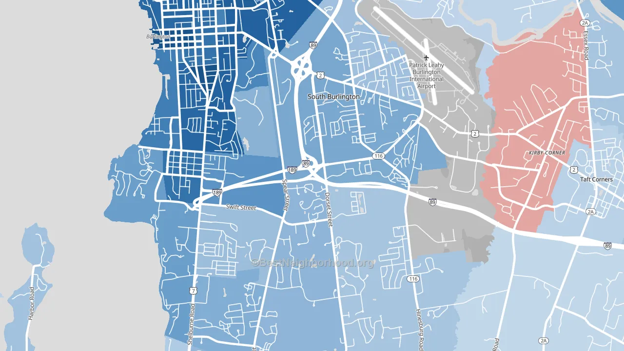 05403, VT block-group political-lean map