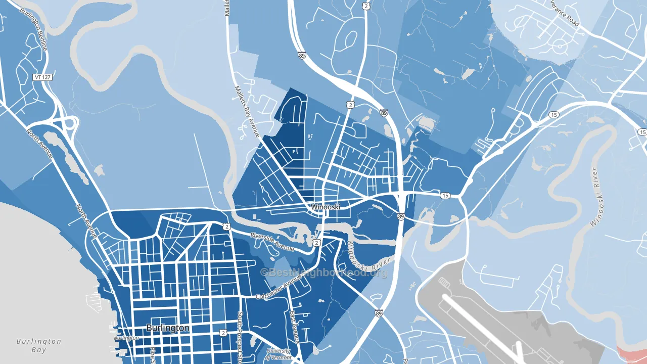 05404, VT block-group political-lean map