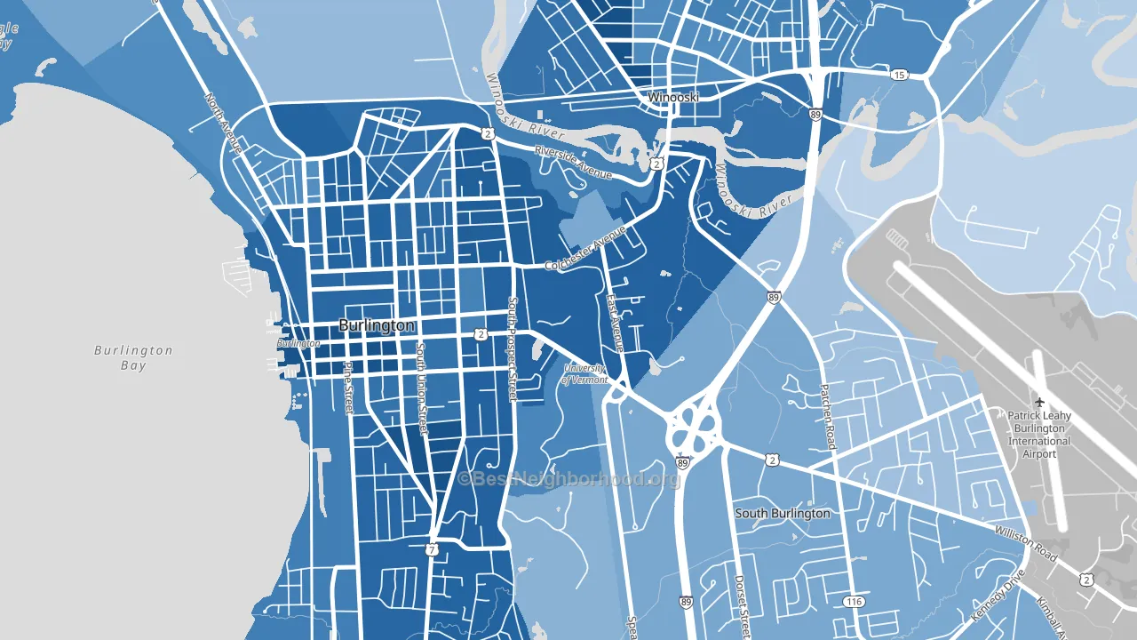 05405, VT block-group political-lean map