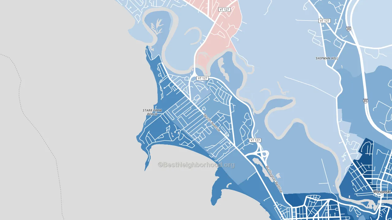 05408, VT block-group political-lean map