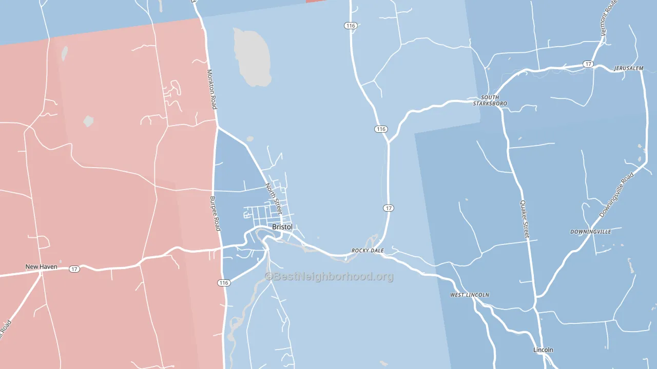 05443, VT block-group political-lean map