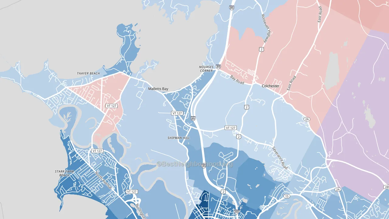 05446, VT block-group political-lean map