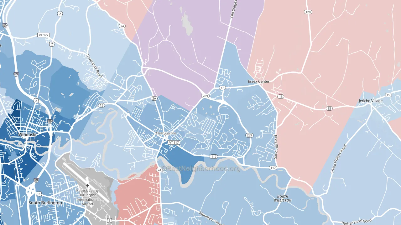 05452, VT block-group political-lean map