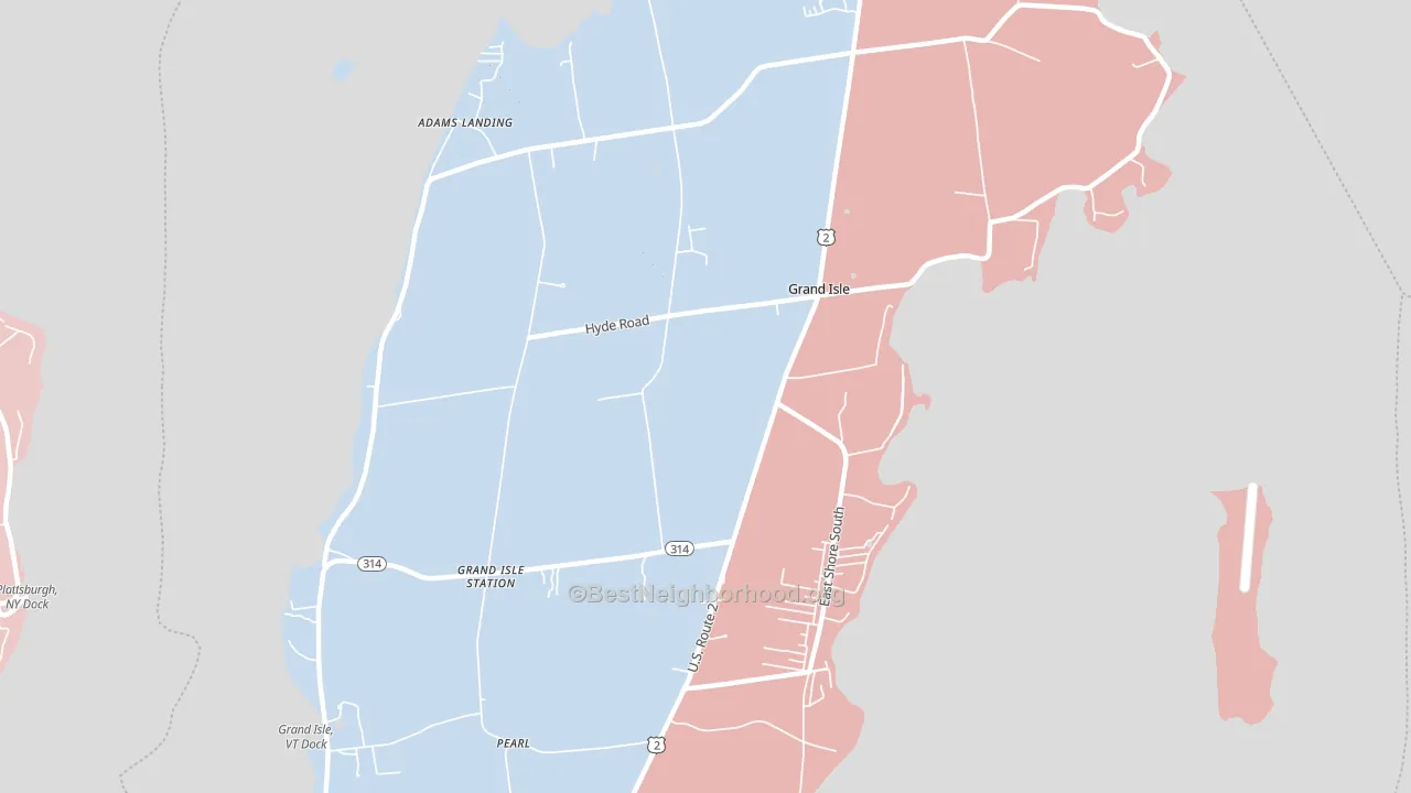 05458, VT block-group political-lean map