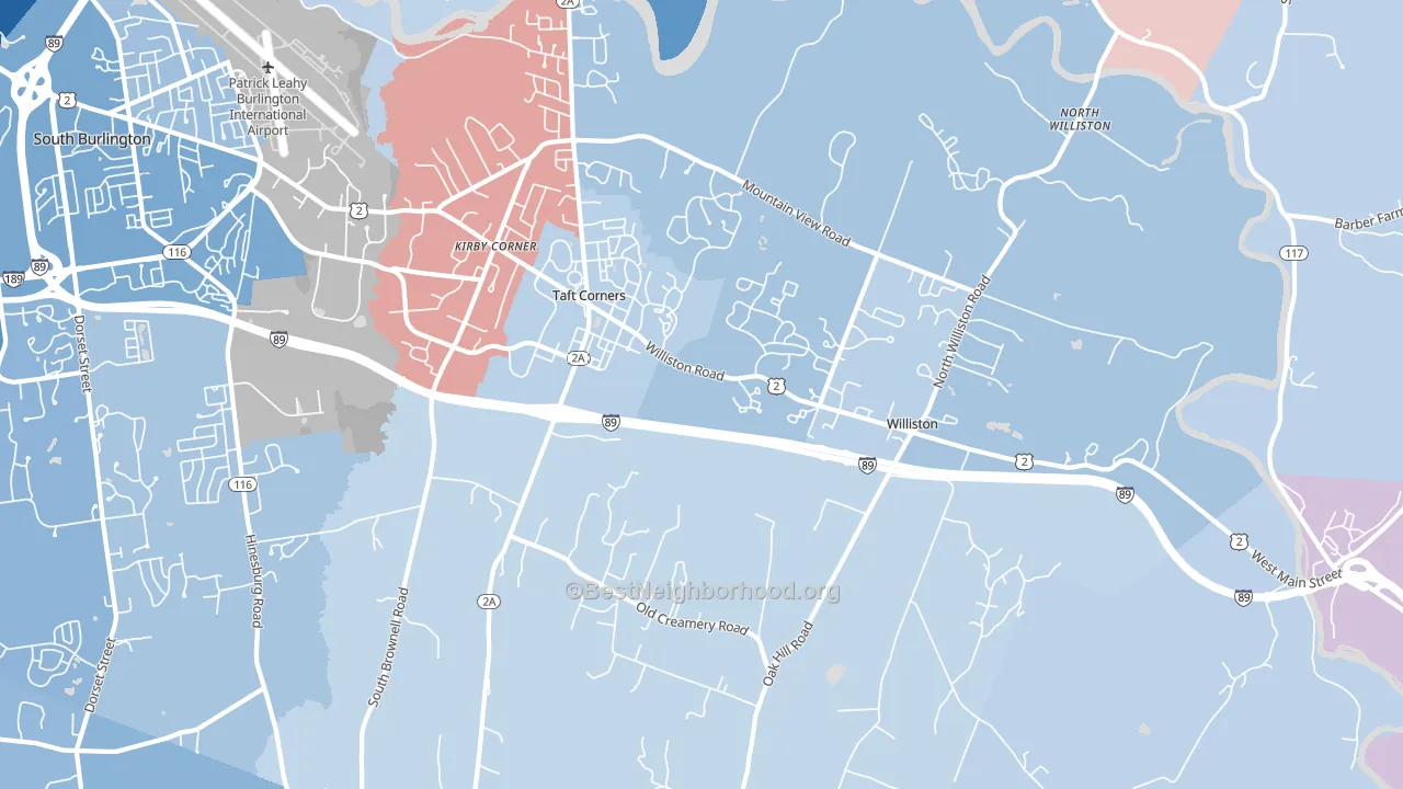 05495, VT block-group political-lean map