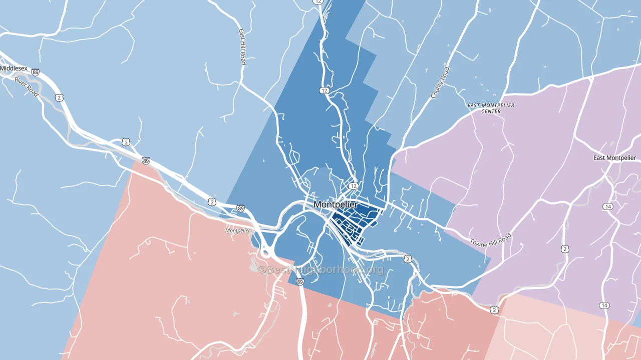 05602, VT block-group political-lean map