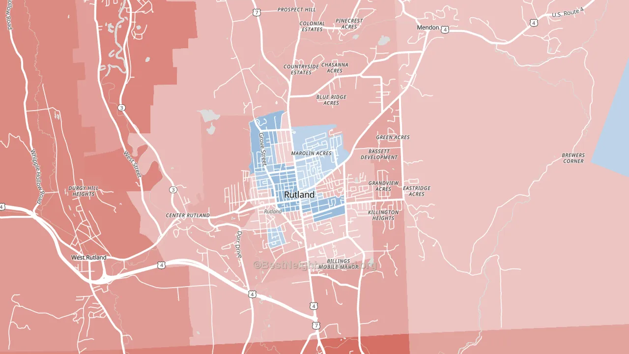 05701, VT block-group political-lean map
