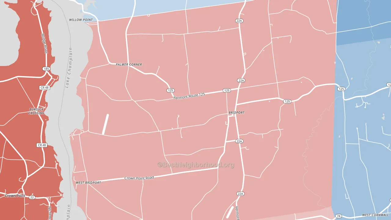 05734, VT block-group political-lean map