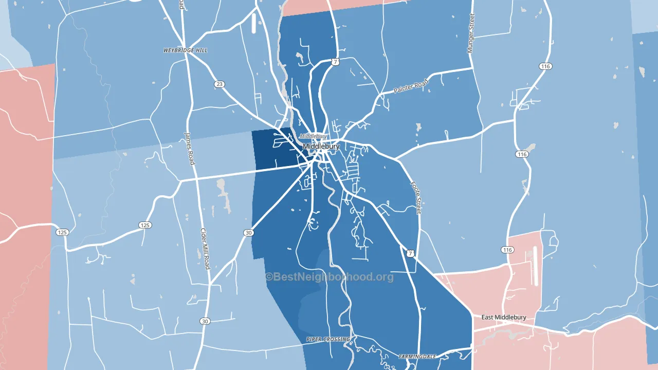05753, VT block-group political-lean map