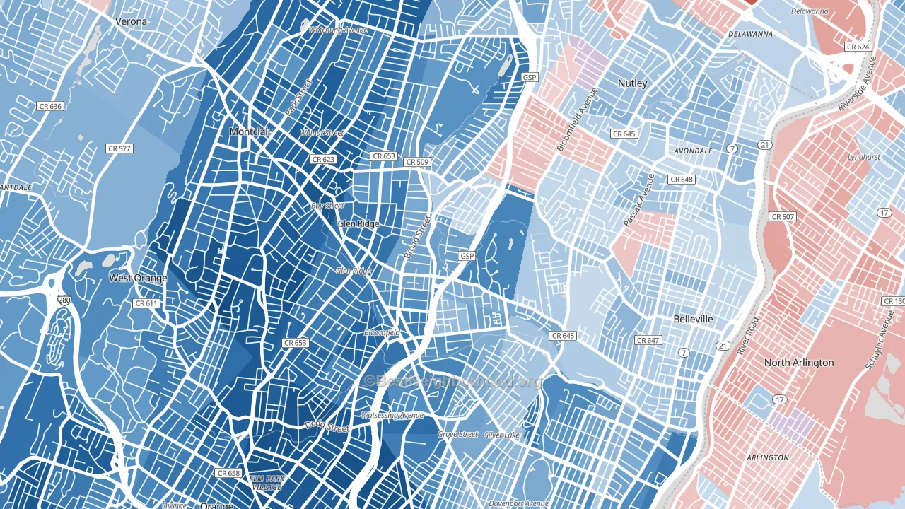 07003, NJ block-group political-lean map