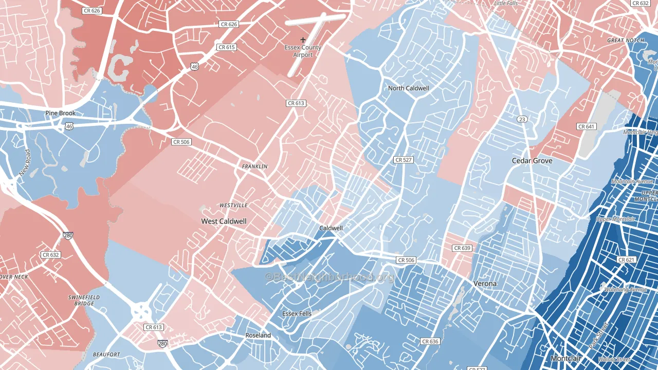 07006, NJ block-group political-lean map