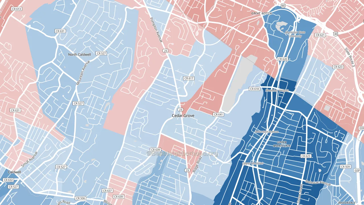 07009, NJ block-group political-lean map