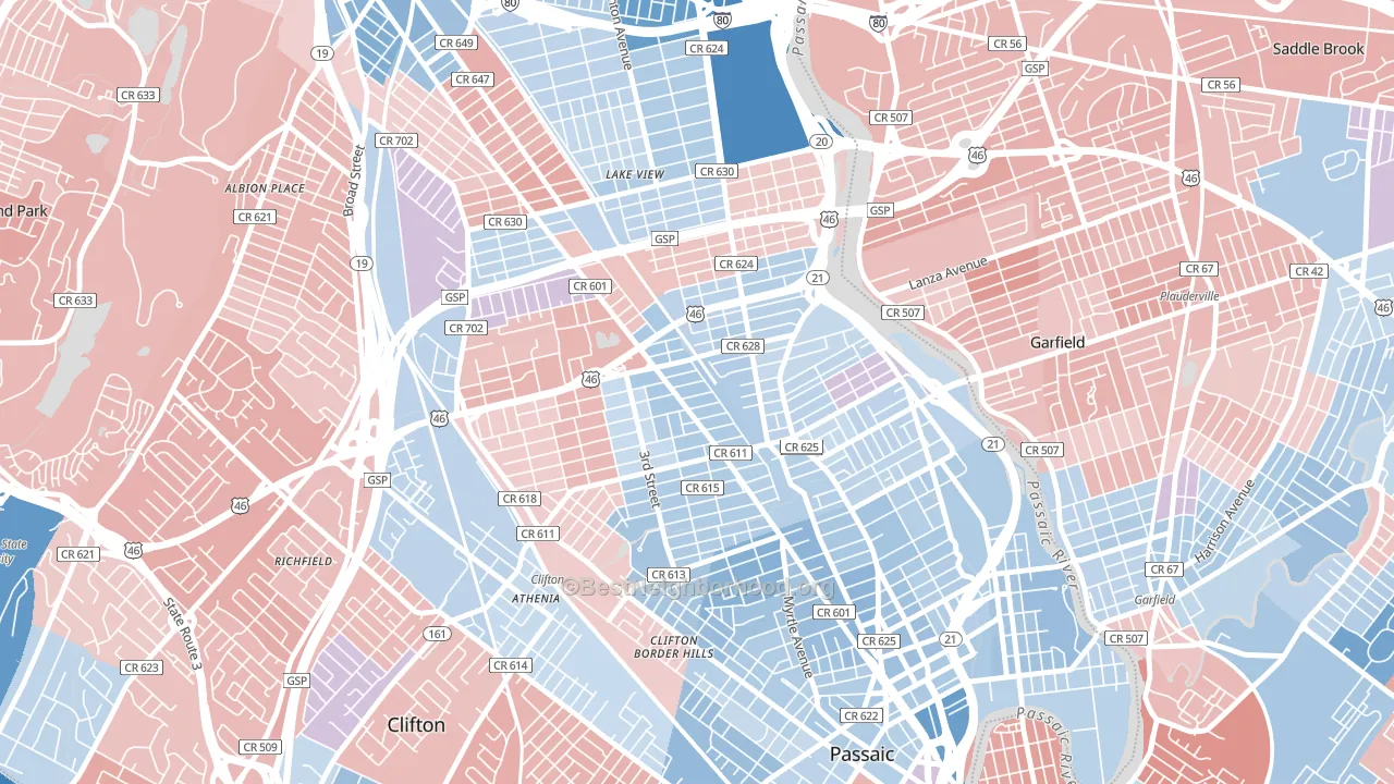 07011, NJ block-group political-lean map