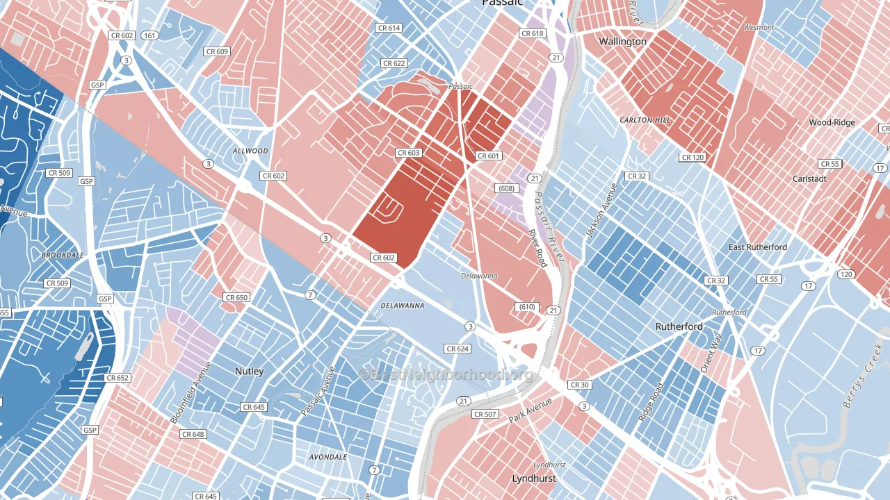 07014, NJ block-group political-lean map