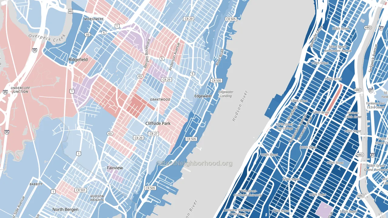 07020, NJ block-group political-lean map
