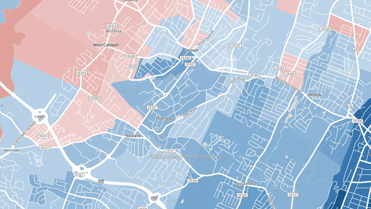 07021, NJ block-group political-lean map